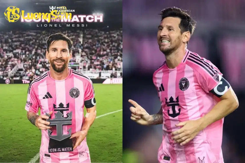 Messi nhận giải Cầu thủ xuất sắc nhất trận với 2 bàn thắng và 1 kiến tạo (Ảnh: X). Messi nhận giải Cầu thủ xuất sắc nhất trận với 2 bàn thắng và 1 kiến tạo