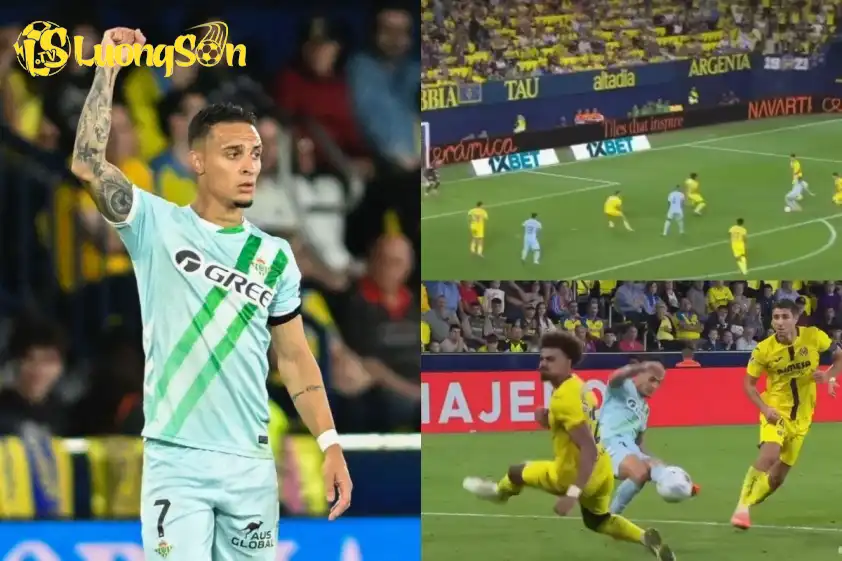 Tình huống Antony ghi bàn gỡ hòa cho Real Betis ở những phút bù giờ cuối cùng.